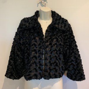 Black Furry Soft Cropped Teddy Jacket Size Med